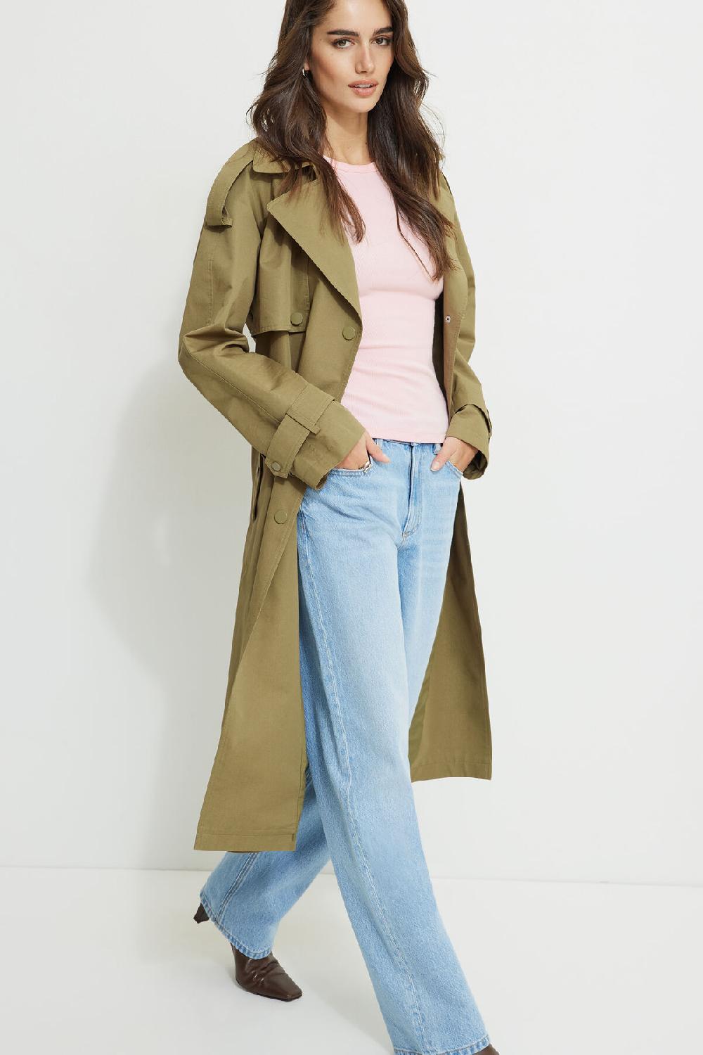 Dynamite T Shirt Côtelé à Col Rond Olive