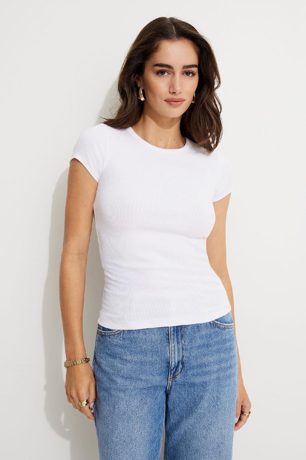 dynamite T shirt côtelé à col rond Olive