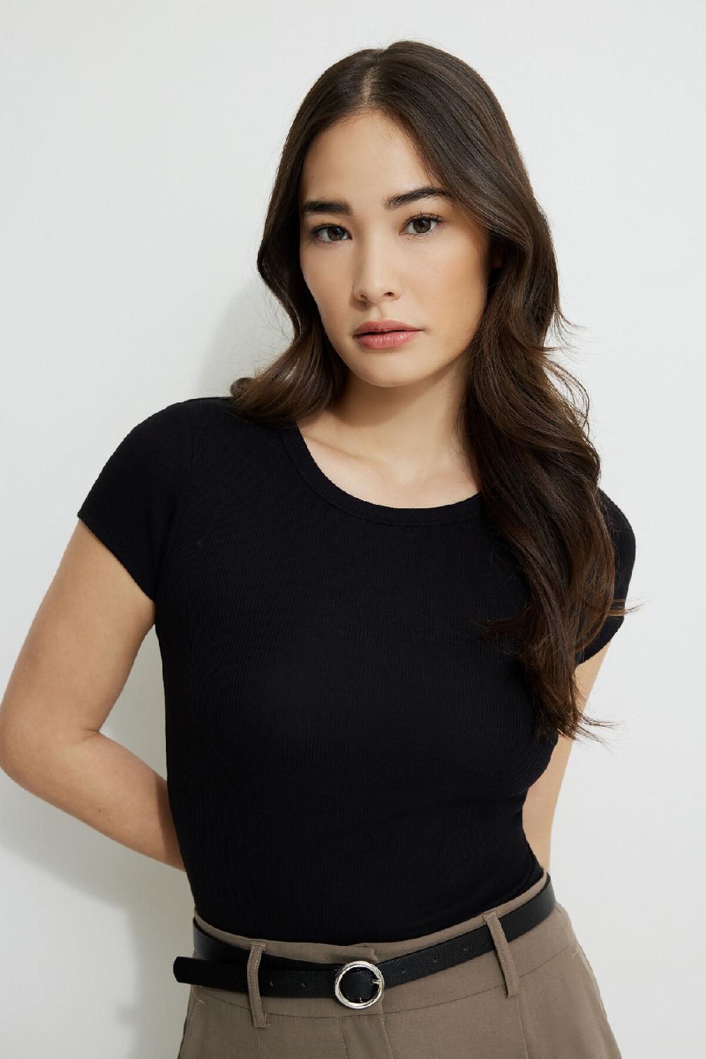 dynamite T shirt côtelé à col rond Olive