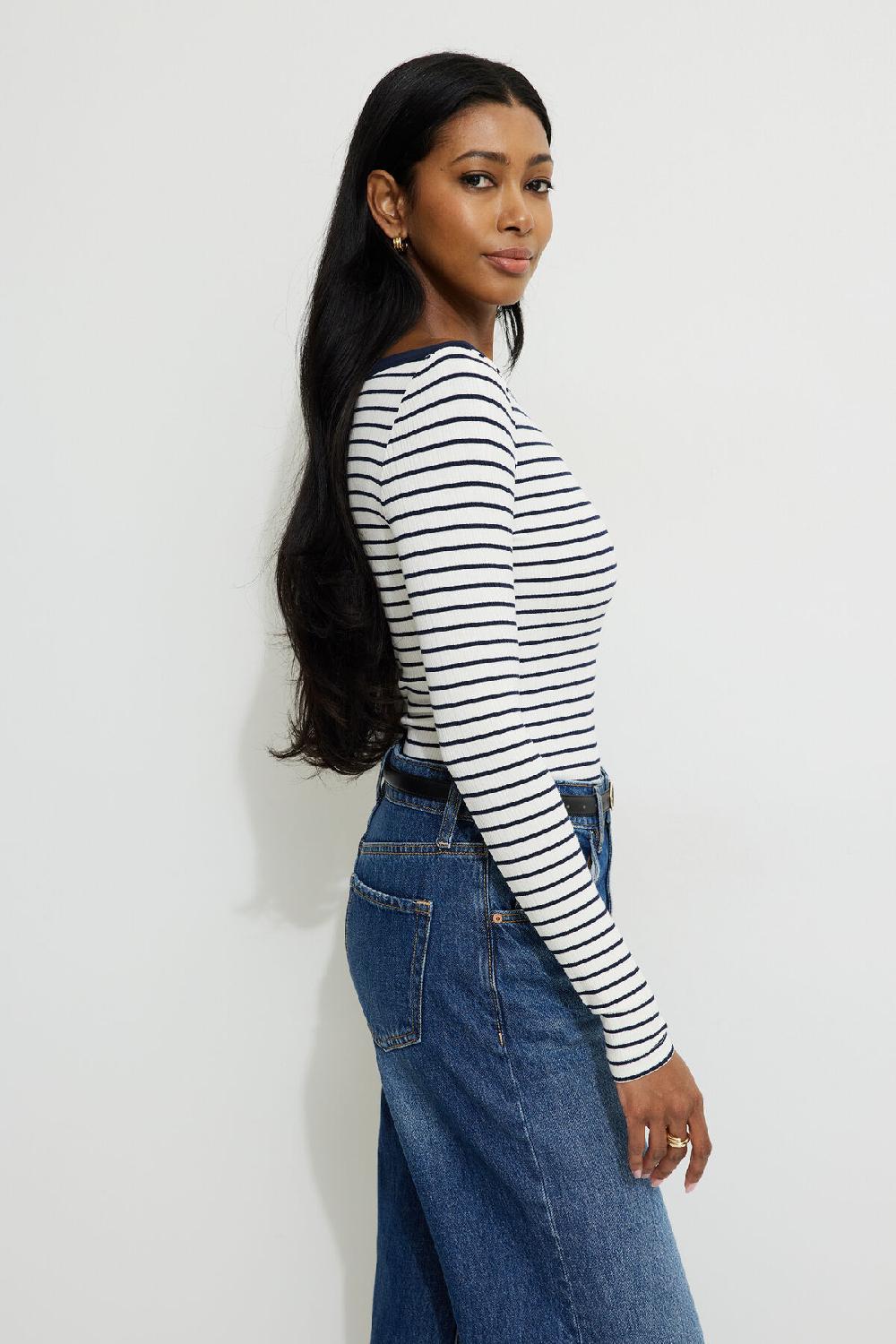 Dynamite T Shirt Côtelé à Manches Longues