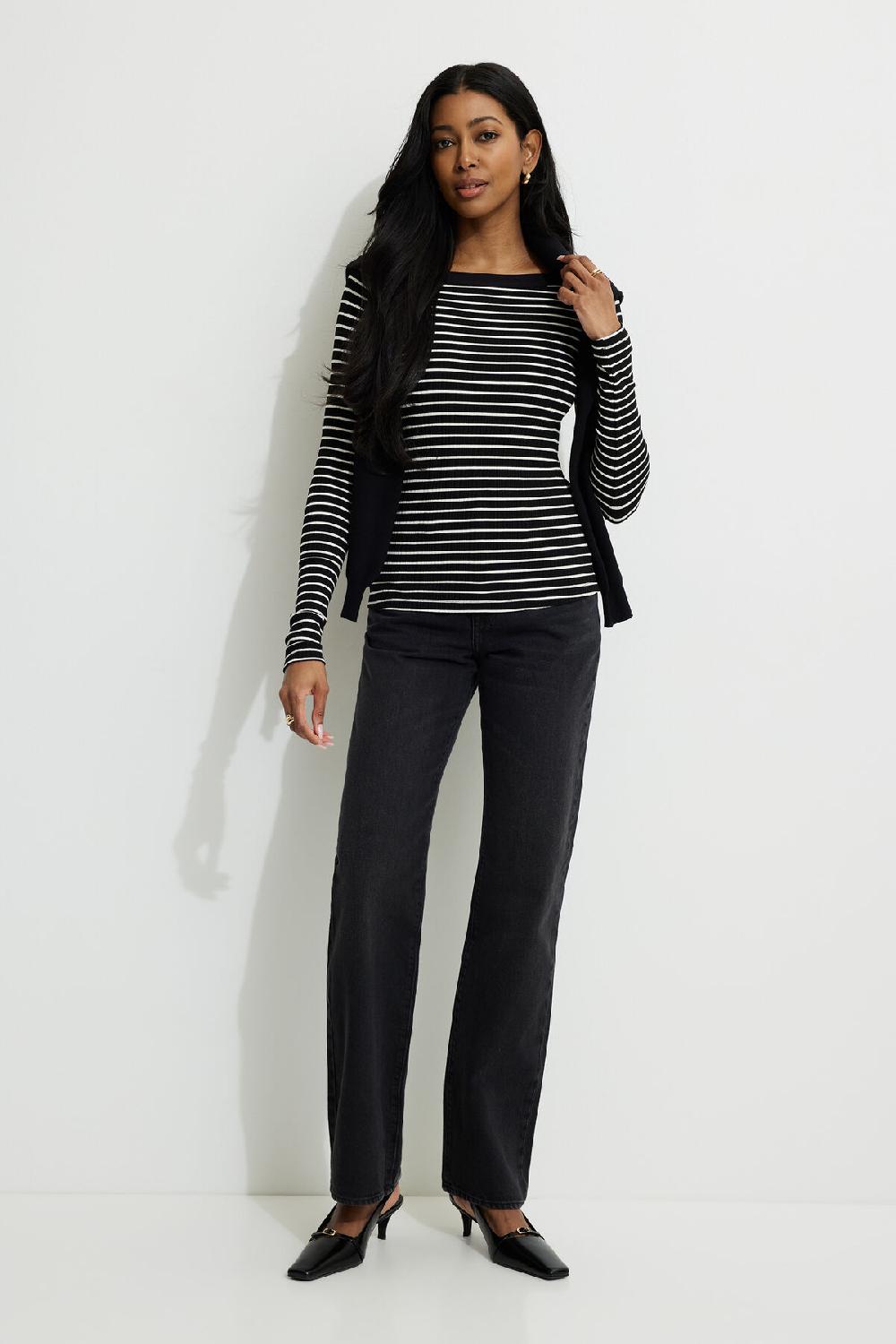 Dynamite T Shirt Côtelé à Manches Longues