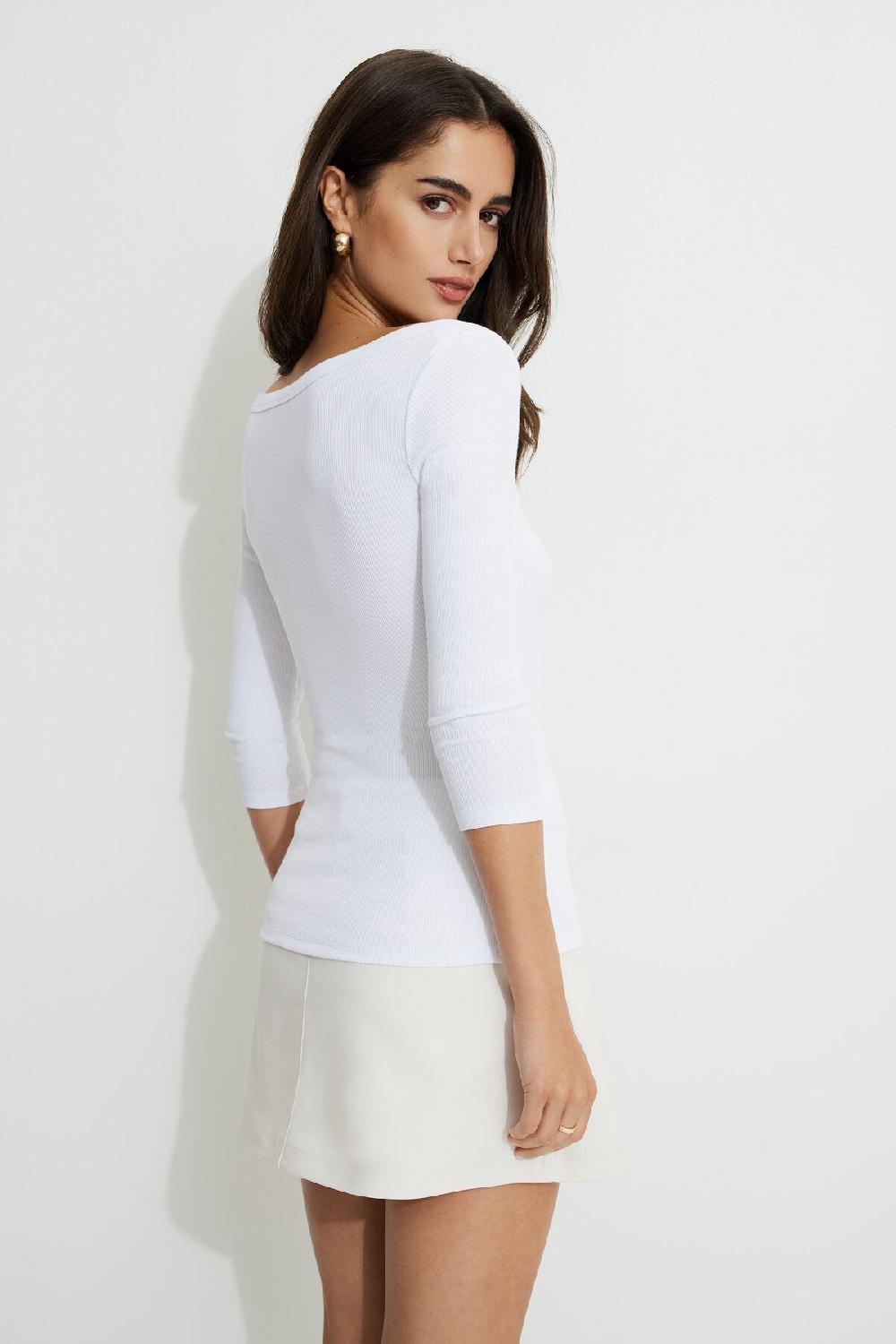 Dynamite T Shirt Côtelé à Manches Trois Quarts