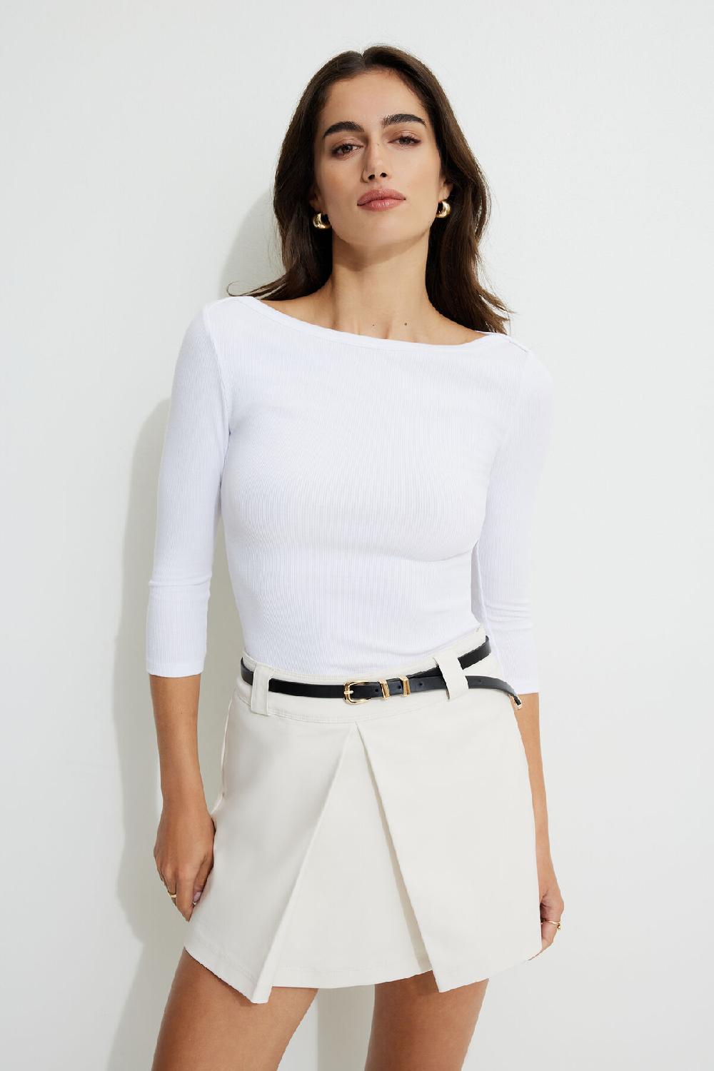 dynamite T shirt côtelé à manches trois quarts