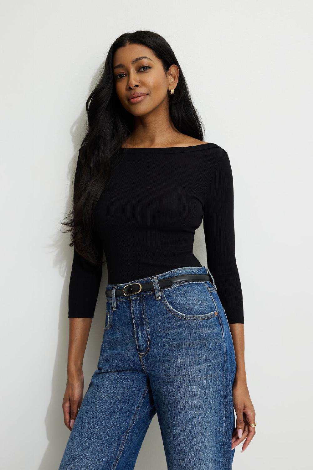 dynamite T shirt côtelé à manches trois quarts