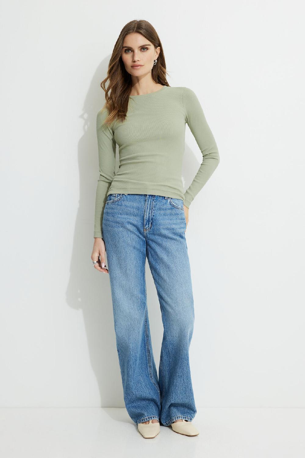 Dynamite T Shirt Côtelée à Manches Longues Tedi