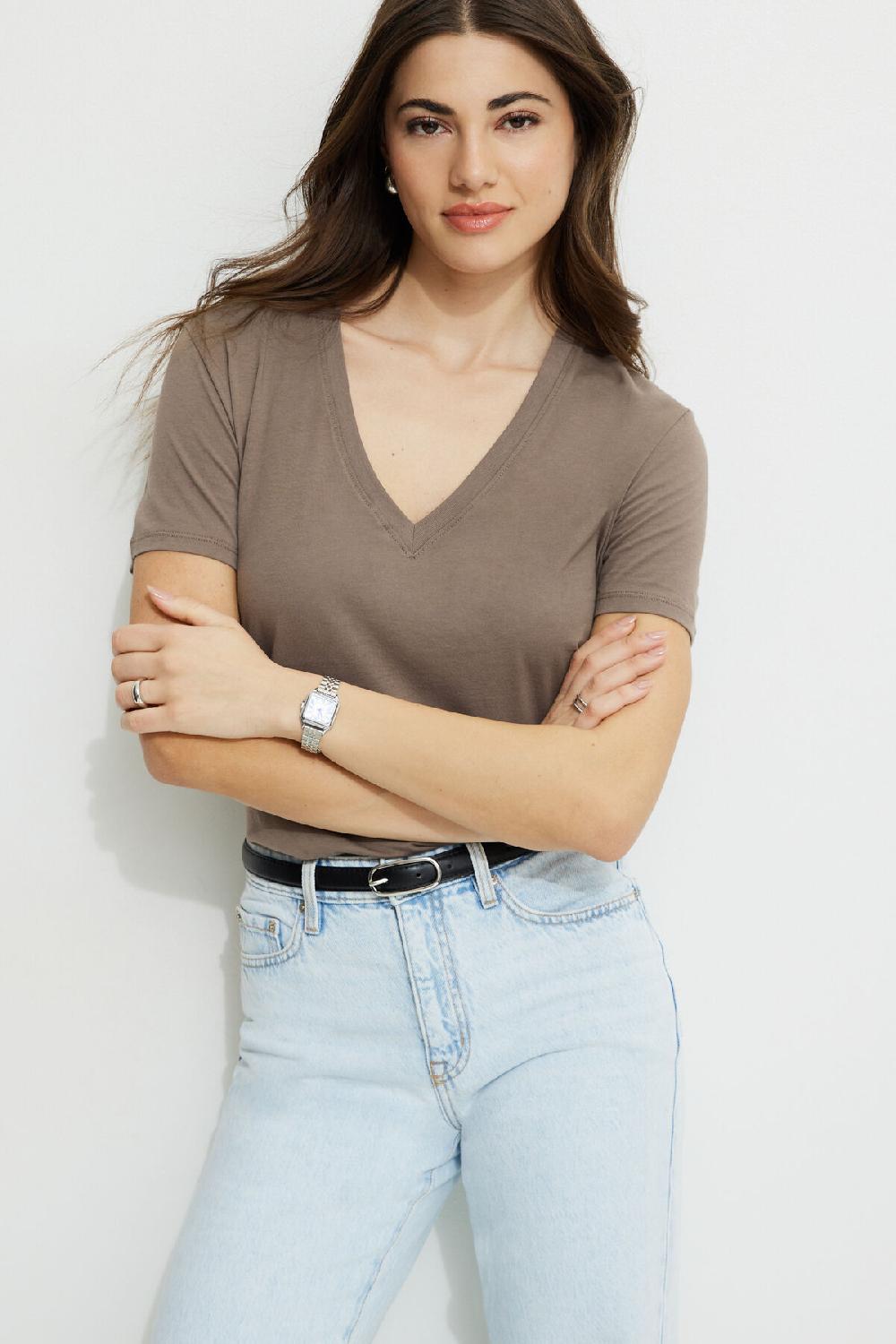 dynamite T shirt essentiel en coton à col en V