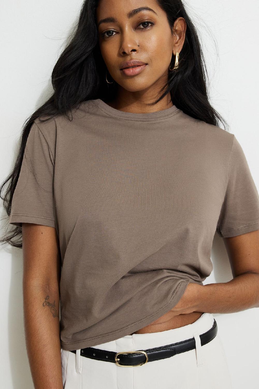 dynamite T shirt simple en coton à col rond