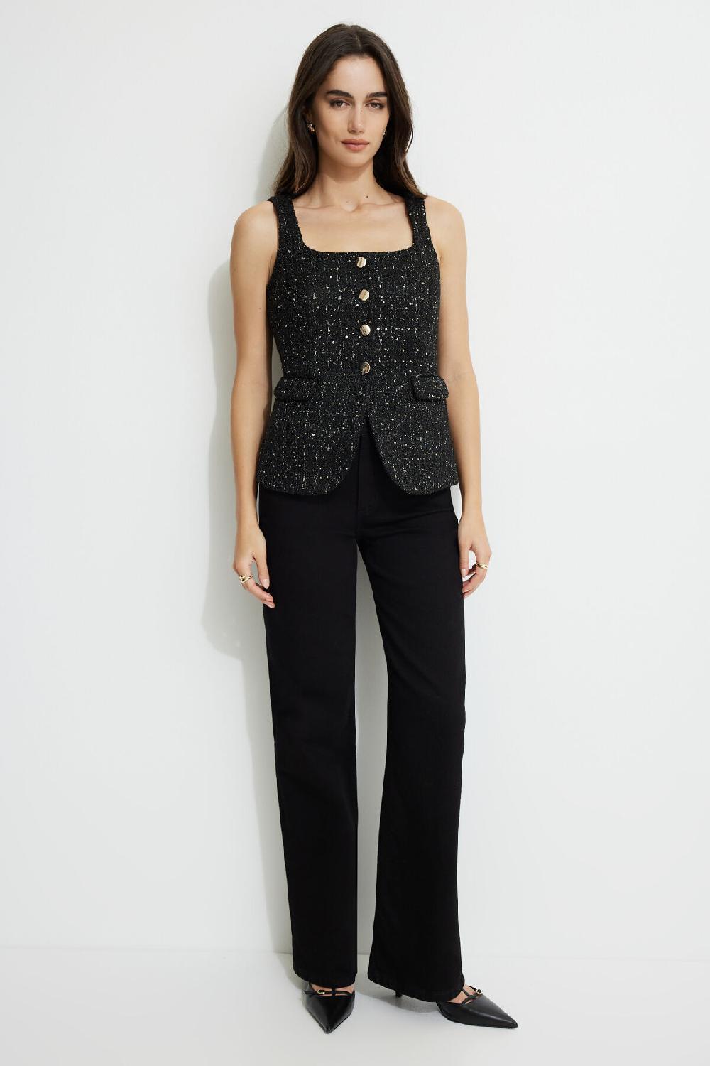 Dynamite Veste Sans Manches En Tweed à Col Carré