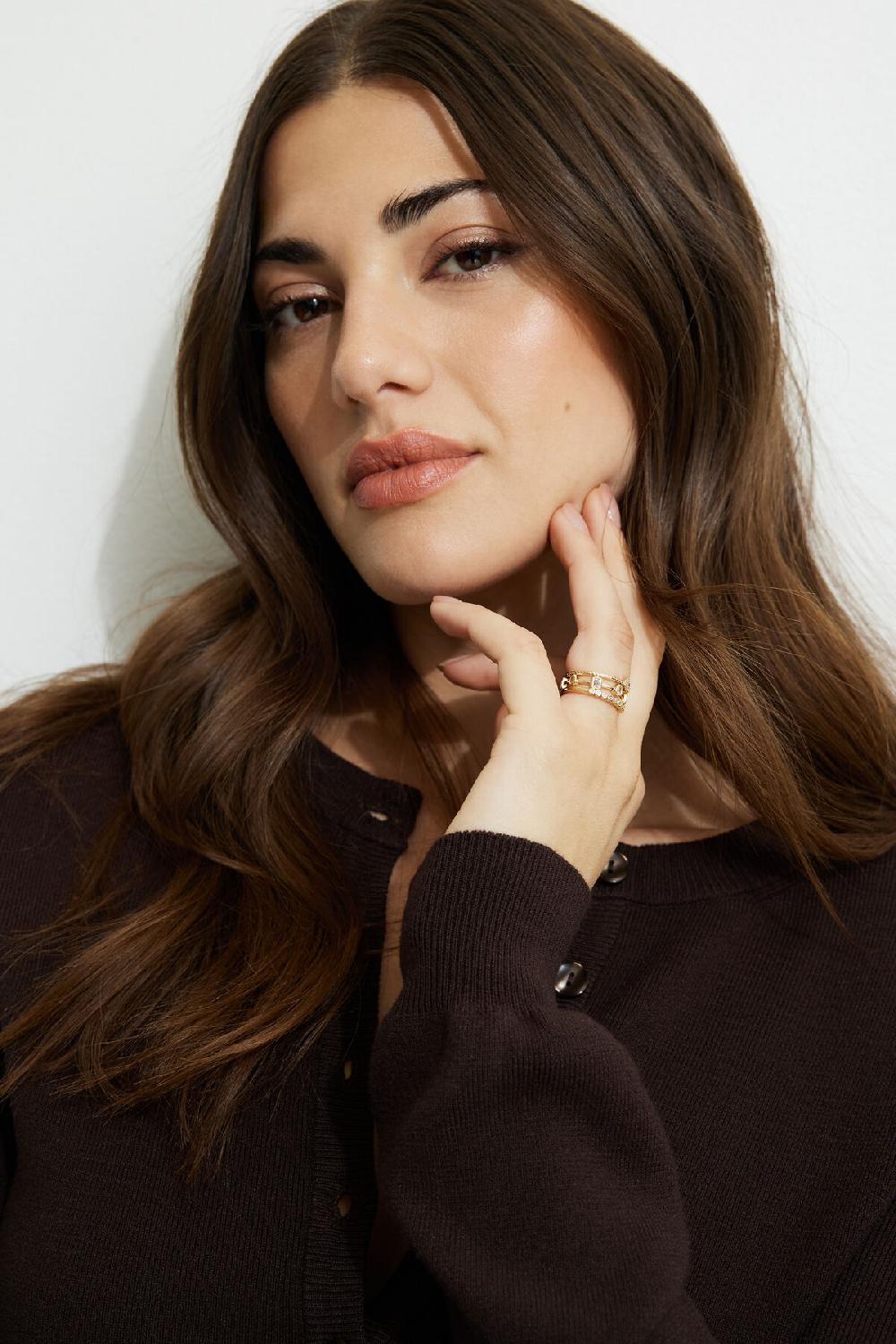 dynamite Ensemble de 3 bagues à plusieurs rangs avec pierres