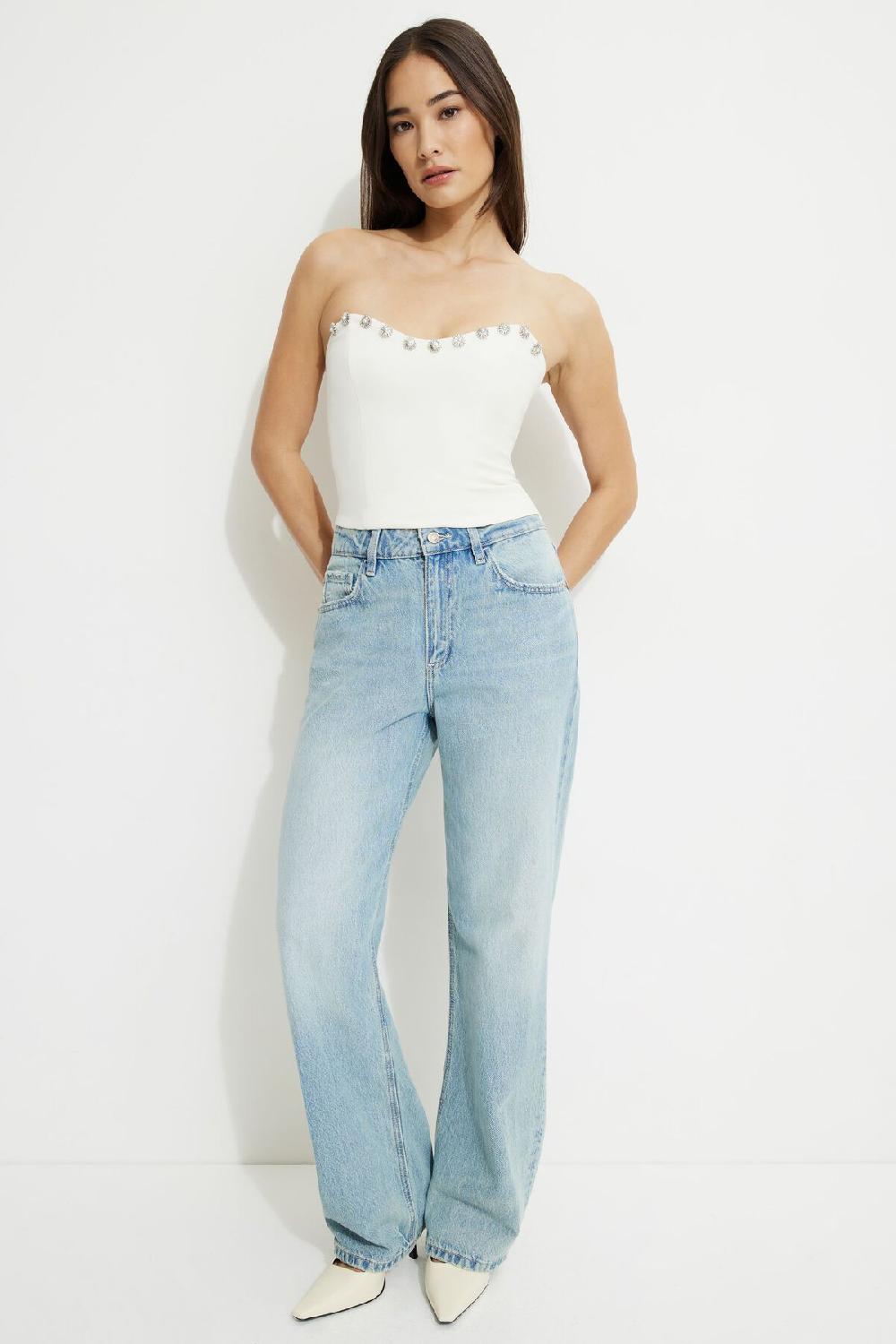 Dynamite Haut Tube Style Corset Orné De Pierres Du Rhin