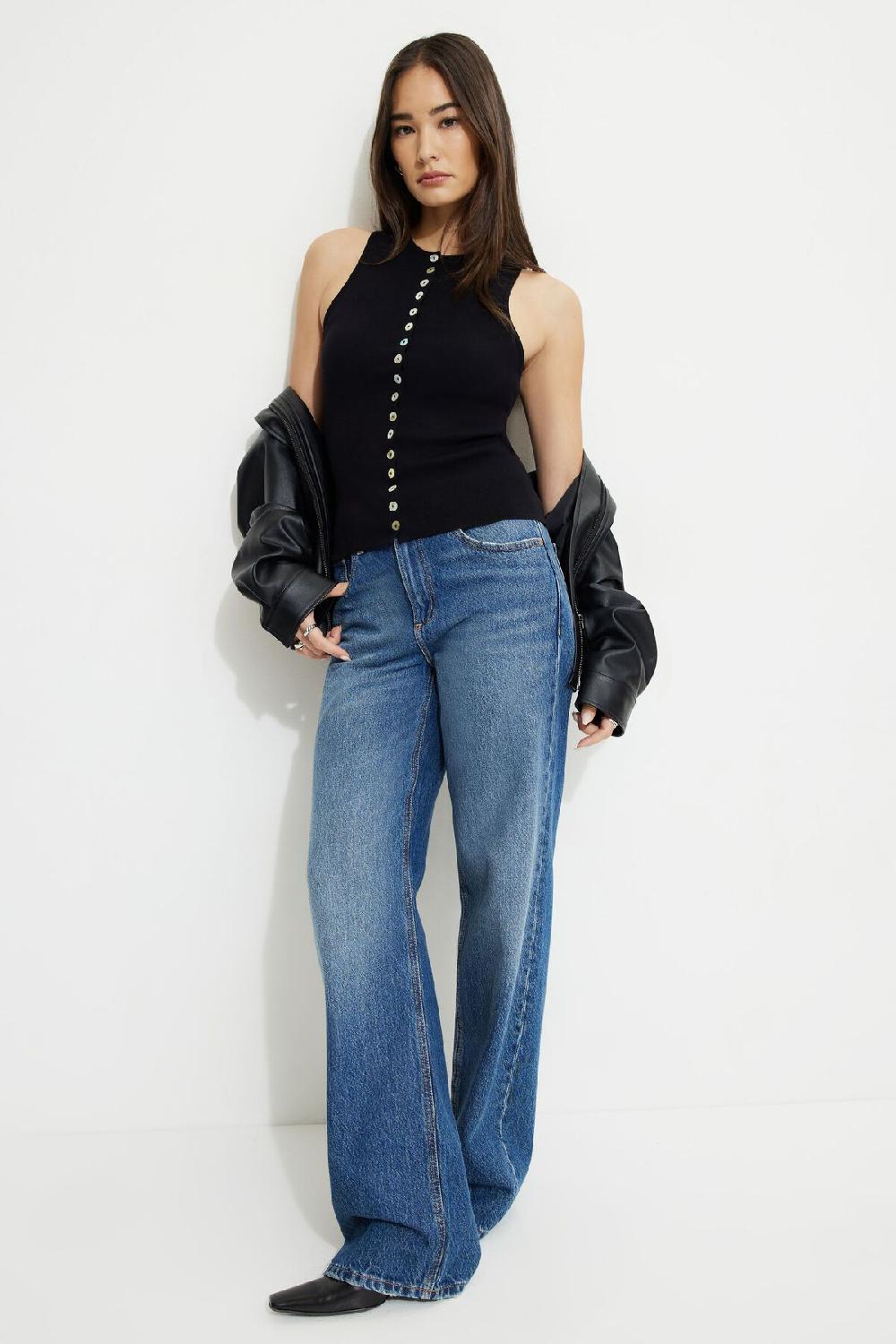 Dynamite Veste Sans Manches Côtelée à Boutons Nacrés