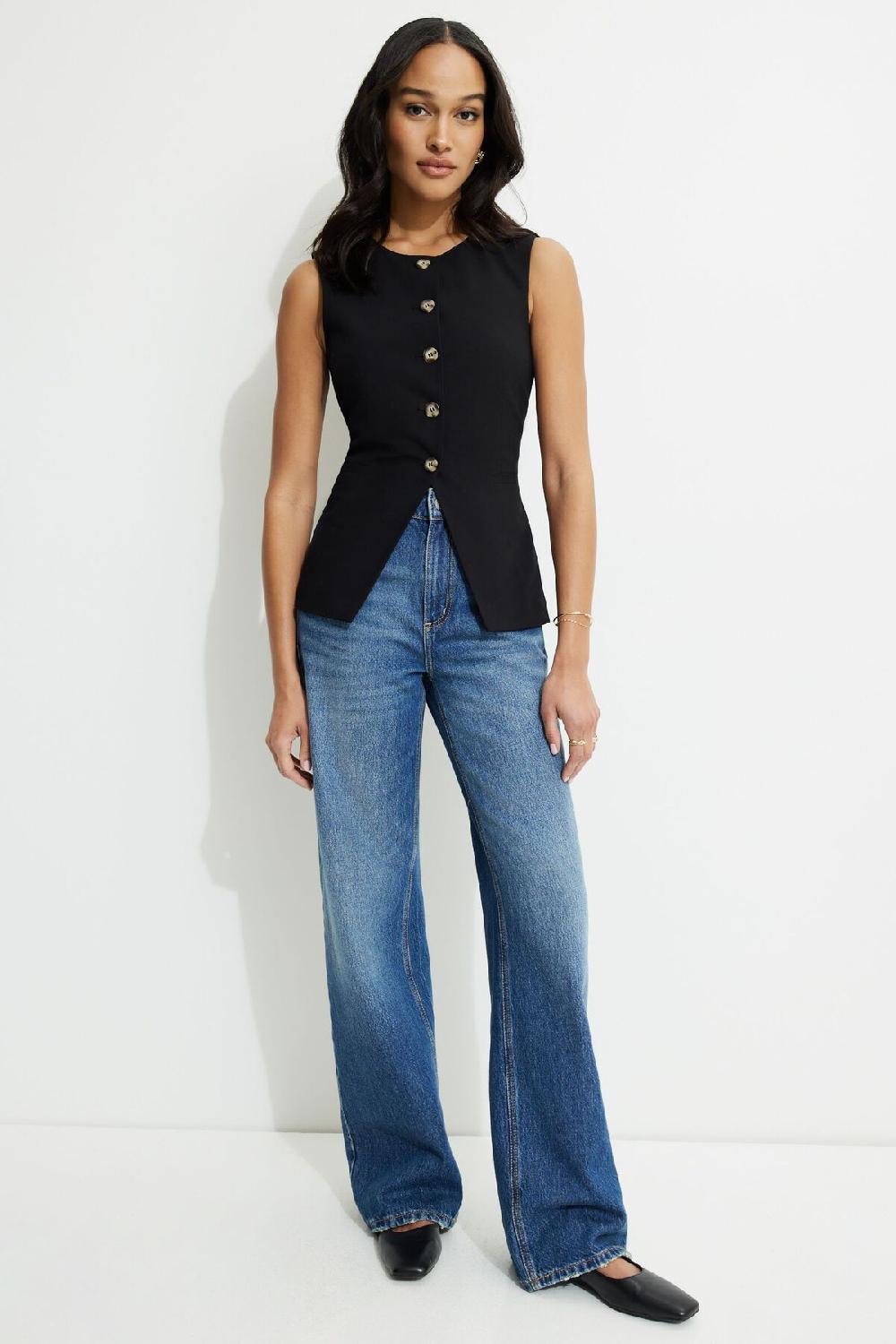 Dynamite Veste Sans Manches Ouverte à Col Rond Emery