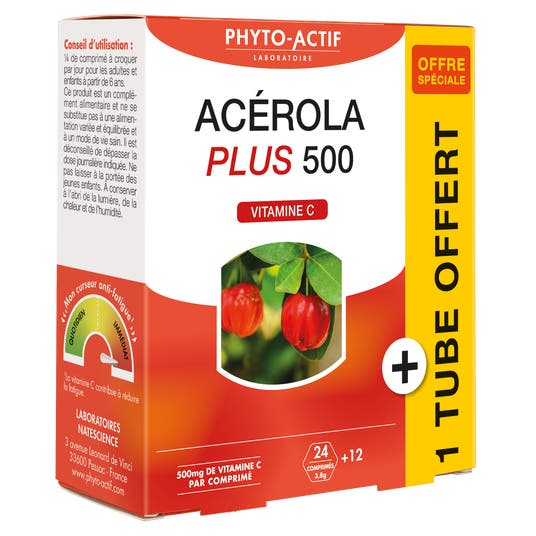 Eau Thermale Jonzac Acérola Plus 500 24 Cps + 12 Cps Offerts