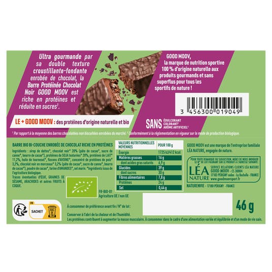 Eau Thermale Jonzac Barre Protéinée Chocolat Noir Bio