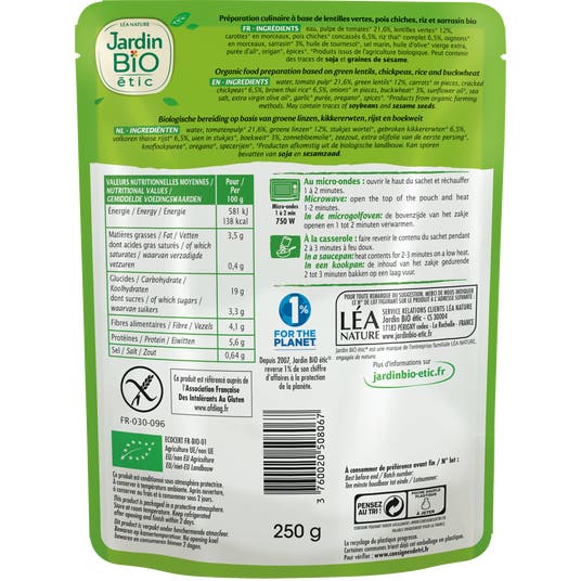 Eau Thermale Jonzac Céréales Et Lentilles Cuisinées Sans Gluten - Bio