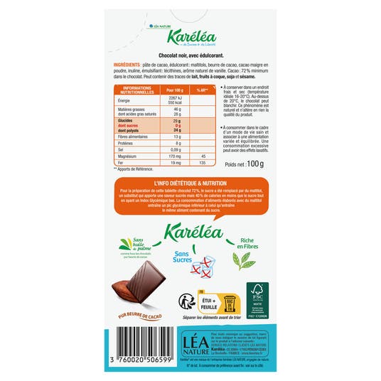 Eau Thermale Jonzac Chocolat Noir 72% Cacao Sans Sucres