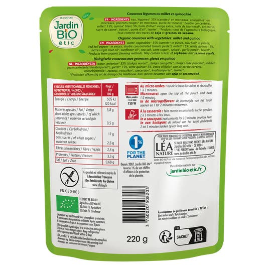 Eau Thermale Jonzac Couscous Légumes Millet Et Quinoa Sans Gluten - Bio