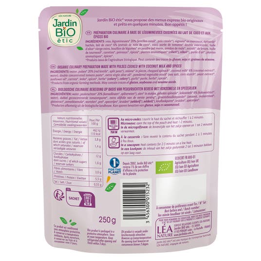 Eau Thermale Jonzac Dahl De Lentilles Corail Et Pois Cassés Bio Source De Fibres Et Protéines