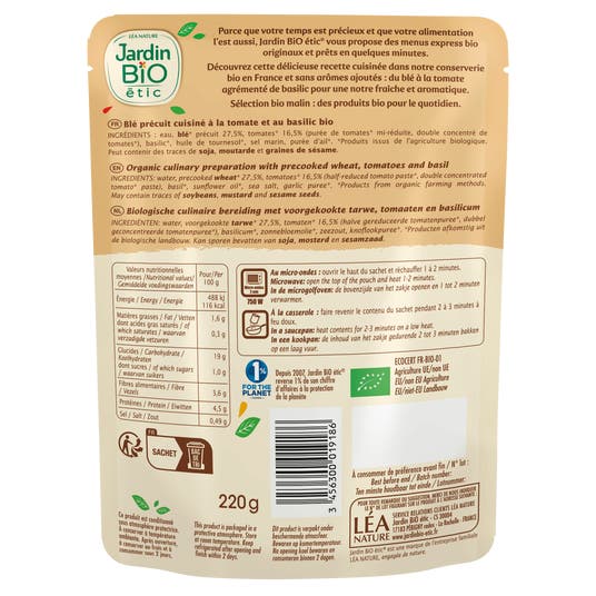 Eau Thermale Jonzac Blé Tomate Basilic - Bio