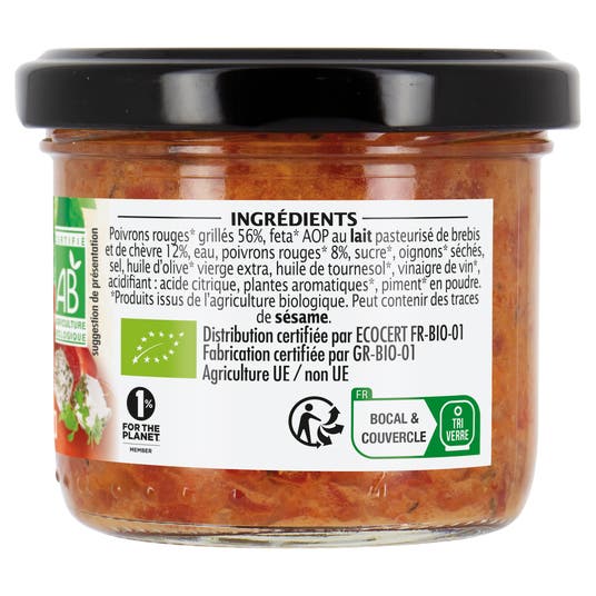 Eau Thermale Jonzac Tartinade Poivron Féta - Bio
