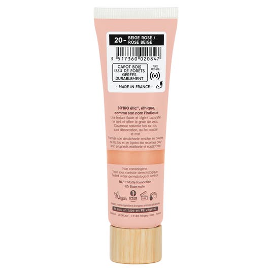 Eau Thermale Jonzac Fond De Teint Matifiant Mat Sensation - 20 Beige Rosé