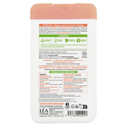 Eau Thermale Jonzac Gel Douche Hydratant Pêche Et Fleurs Blanches Bio