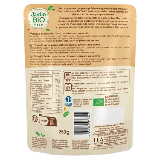 Eau Thermale Jonzac Purée Gourmande Lentilles Corail Carotte