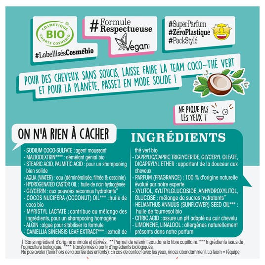 Eau Thermale Jonzac Shampooing Solide Pour Tous Les Cheveux à L'huile De Coco & Thé Vert