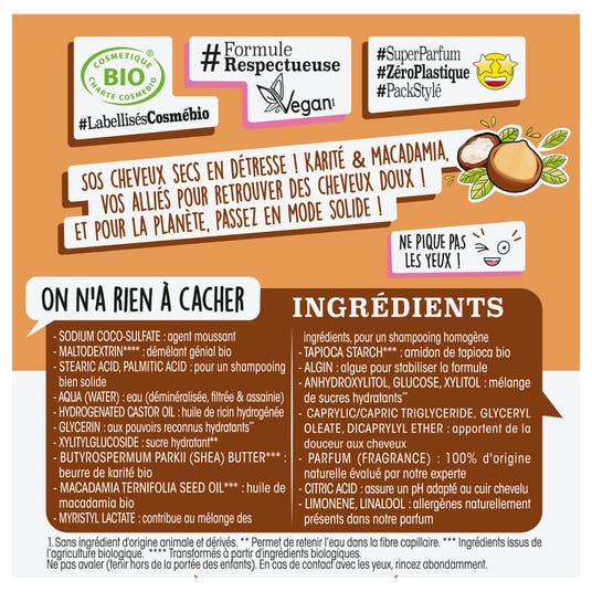 Eau Thermale Jonzac Shampooing Solide SOS Cheveux Secs à L'huile De Macadamia & Beurre De Karité