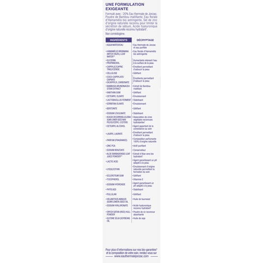 Eau Thermale Jonzac Soin Hydratant Matifiant - PURE Bio