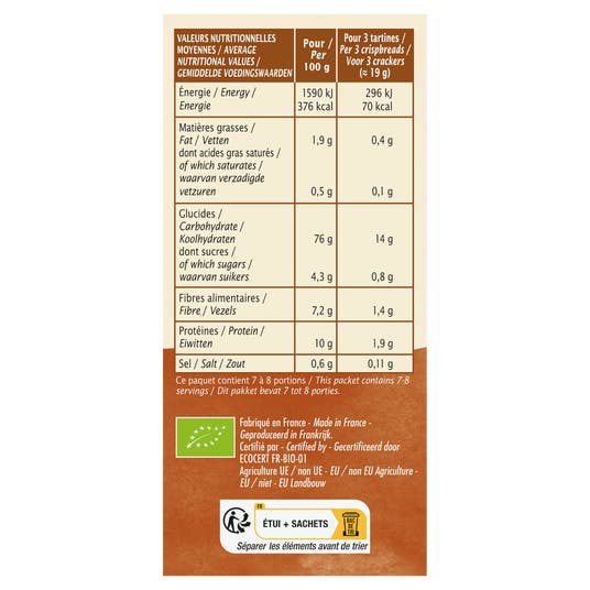Eau Thermale Jonzac Tartines Craquantes Blé Complet - Bio