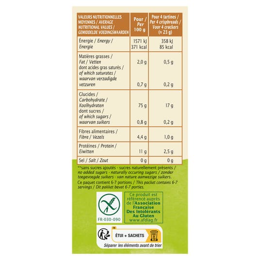 Eau Thermale Jonzac Tartines Craquantes Sarrasin Sans Sel Sans Gluten - Bio