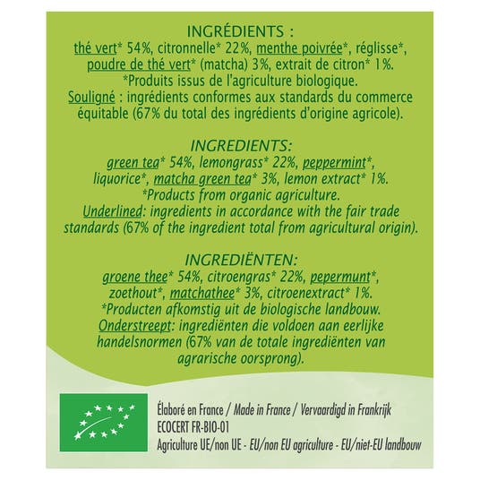 Eau Thermale Jonzac Thé Vert Equitable Matcha Citron - Bio
