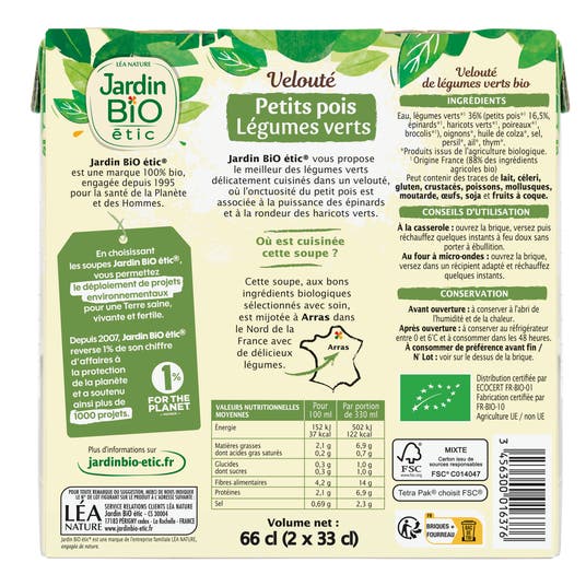 Eau Thermale Jonzac Velouté Petits Pois Légumes Verts Bio Format Individuel