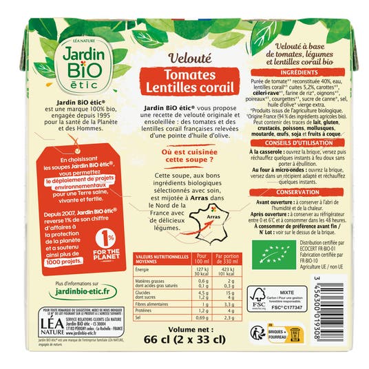 Eau Thermale Jonzac Velouté Tomate Lentilles Corail