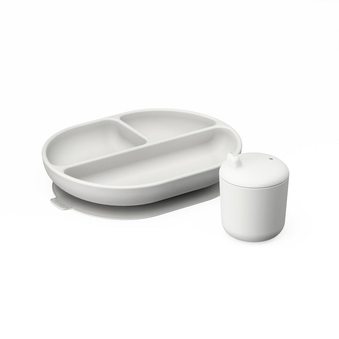 ekobo Duo Assiette compartimentée & Gobelet à bec en silicone - Cloud