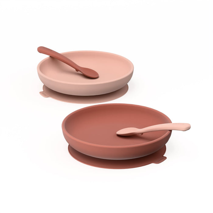 ekobo Duo Assiette ventouse & Set de cuillères - Blush & Terracotta