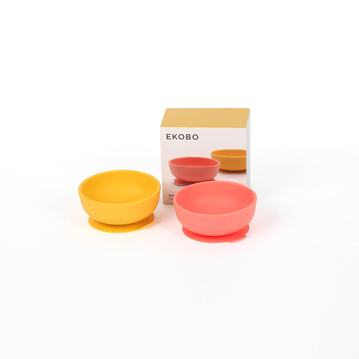 Ekobo Set 2 Bols Ventouse En Silicone - Coral / Mimosa
