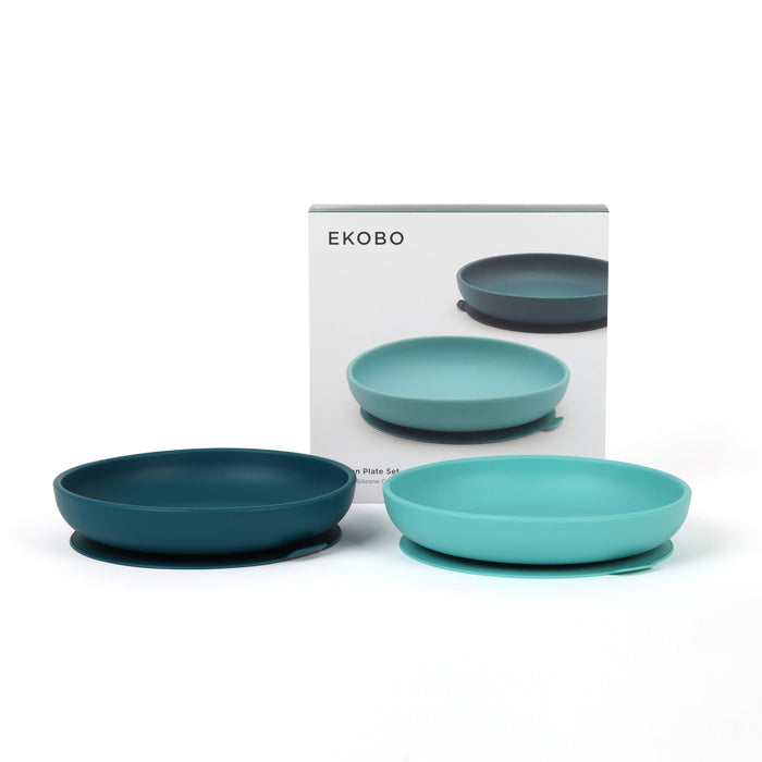 Ekobo Set 2 Assiettes Ventouses En Silicone - Blue Abyss / Lagoon
