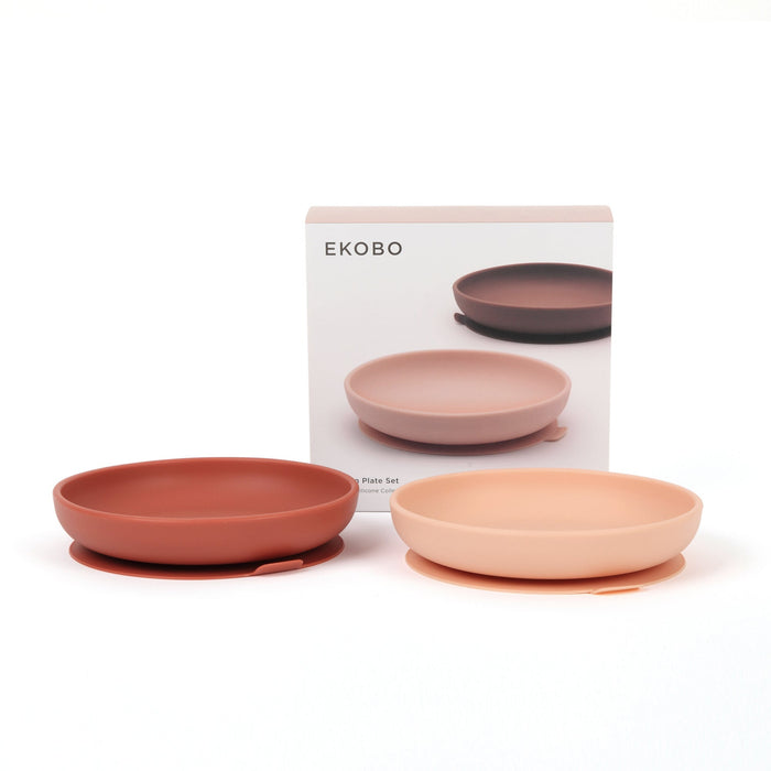 Ekobo Set 2 Assiettes Ventouses En Silicone - Blush / Terracotta