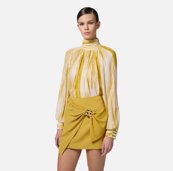 Elisabetta Franchi Blouse En Crépon Avec Imprimé Tulle Et Nœuds