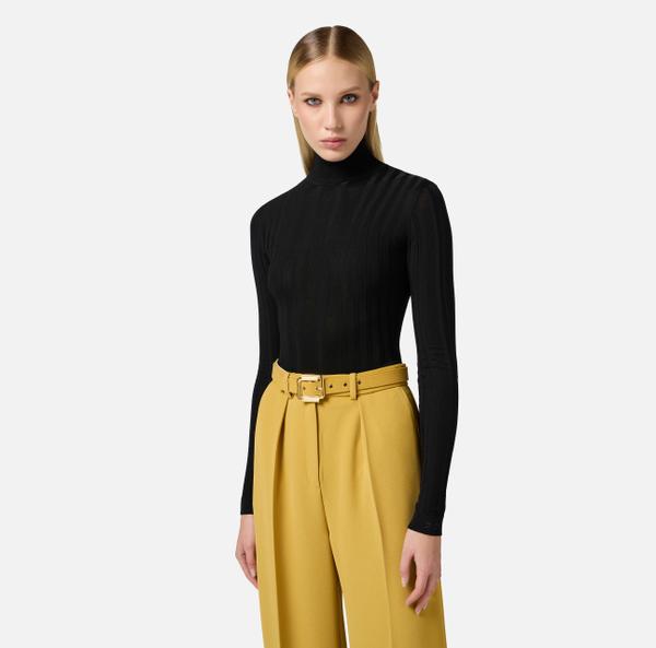 Elisabetta Franchi Body En Coton Avec Transparences Et Col Montant