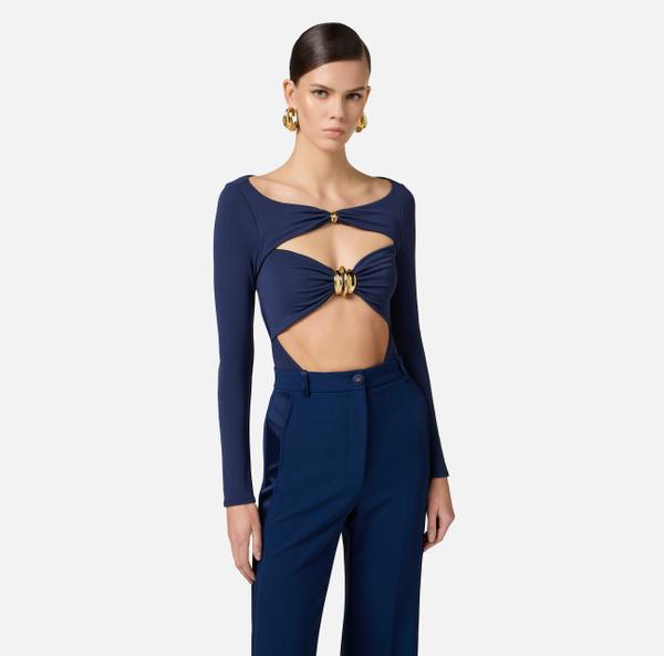 Elisabetta Franchi Body En Jersey Avec Clips De Nœud Bijou