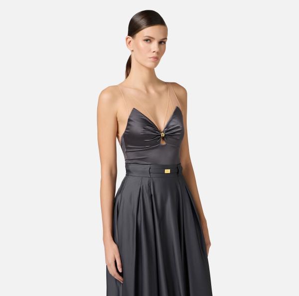 Elisabetta Franchi Body En Lycra Avec Bretelles En Tulle