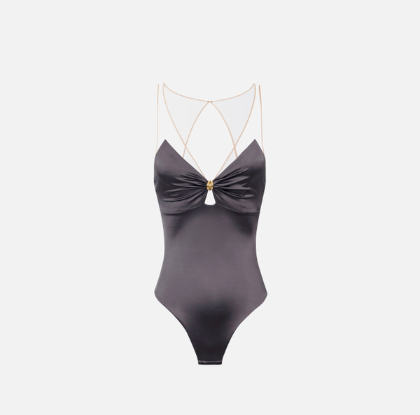 elisabetta franchi Body en lycra avec bretelles en tulle