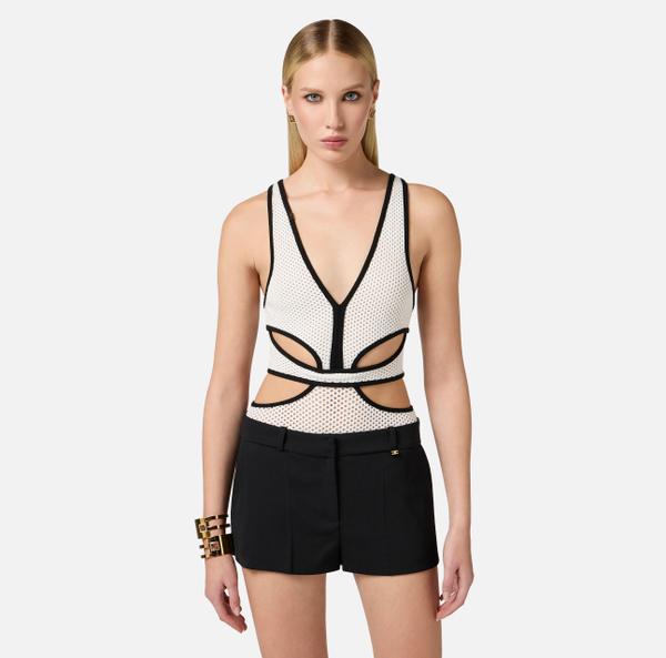 Elisabetta Franchi Body En Point Filet Avec Découpes