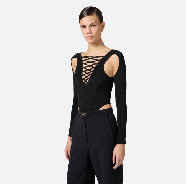 Elisabetta Franchi Body En Tricot Avec Lacets Croisés