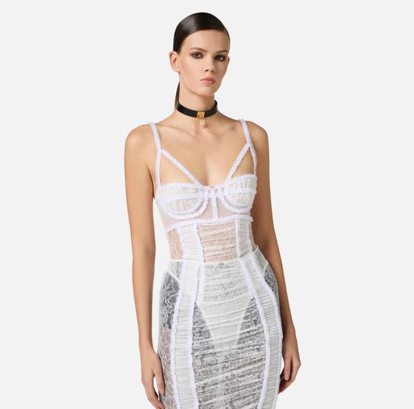 Elisabetta Franchi Body En Tulle Et Dentelle Florale