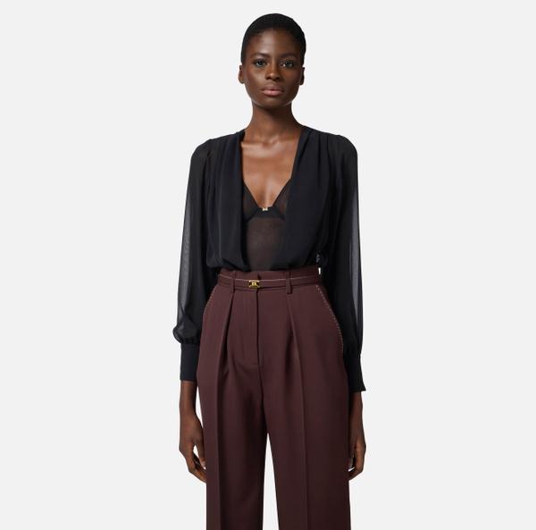 Elisabetta Franchi Body En Tulle Et Georgette De Soie