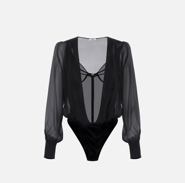 elisabetta franchi Body en tulle et georgette de soie